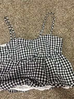 Black and White Gingham Puffy Spaghetti Strap Top